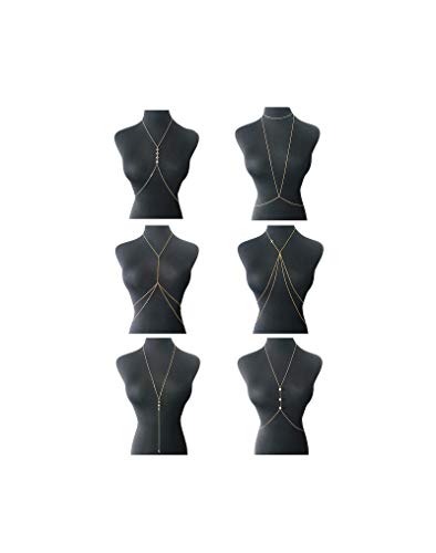 Tornito 4-8Pcs Sexy Body Chain Belly Waist Chain Necklace Summer Beach Bikini Bra Body Jewelry for Women Gold Tone - style: B1:6pcs, Gold Tone