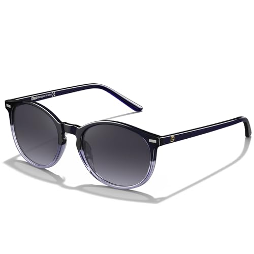 DUCO Women's Trendy Retro Round Acetate Polarized Sunglasses, UV400 99% Glare Block, Lightweight for Daily & Outdoor - color: 5. Dark Blue Frame Blue Lens