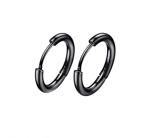 316L Surgical Stainless Steel Huggie Hoop Earrings 6mm 8mm 10mm 11mm 12mm 14mm Hypoallergenic Earrings Hoop Cartilage Helix Lobes Hinged Sleeper Earrings For Men Women - style: A03:6mm Black(THK 2.0mm)