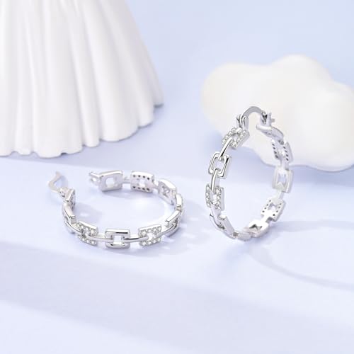 NARMO 925 Sterling Silver Hoop Earrings for Women Hypoallergenic Lightweight Simple Huggie Hoop Earrings Twisted Hoop Earrings Colorful Cubic Zirconia Hoop Earrings Rainbow Hoop Earrings - color: Square Chain