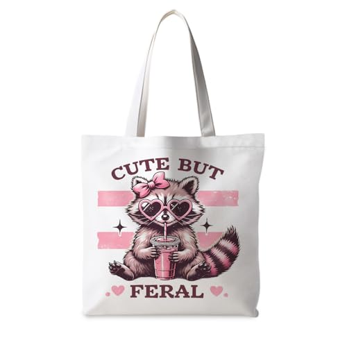 Preppy Animal Tote Bag, Pet Canvas Tote Bag, Reusable Grocery Shopping Shoulder Bags - color: Raccoon