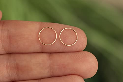 Gold Hoop Earrings Silver Hoop Earrings - Hoop Earrings For Women Two Pcs Of Thin Gold Filled Sterling Silver Hoops, Helix Hoop, Tragus Ring, Cartilage Hoop - color: Gold, style: 8mm 24 gauge / 1 pair