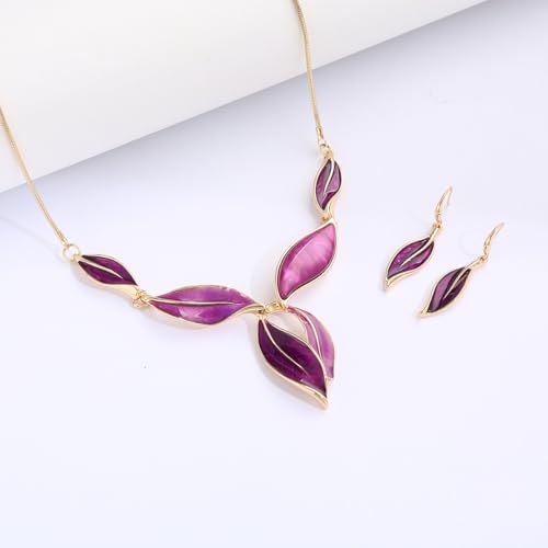 Vintage Chunky Statement Jewelry Set Retro Leaf Floral Geometric Bohemian Boho Bib Necklace Earring Set Fashion Costume Jewelry for Women Girls Wedding Party Prom Unique Gift - style: leaf jewelry set gold purple