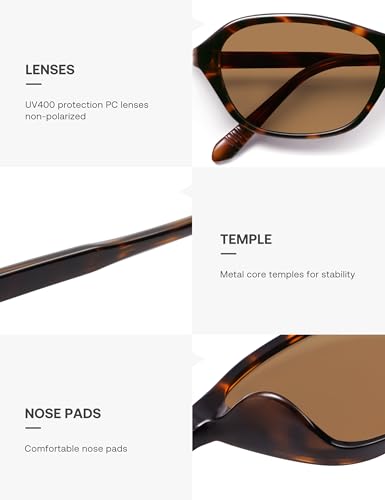 SOJOS Retro Oval Sunglasses for Women Trendy Cat Eye Narrow Chic Y2K 90s Sunnies SJ2685 - color: Tortoise/Brown