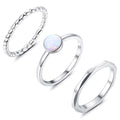 MILACOLATO 3Pcs 925 Sterling Silver Rings for Women Men 18K White Gold Plated Thumb Pinky Knuckle Stackable Rings High Polished Hammered Twisted Opal Band Rings Set Comfort Fit Size 5 to 9