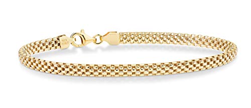 Miabella 18K Gold Plated 925 Sterling Silver Italian 4mm Mesh Link Chain Bracelet for Women 925 Italy - style: Length 7 Inches (women's average length)