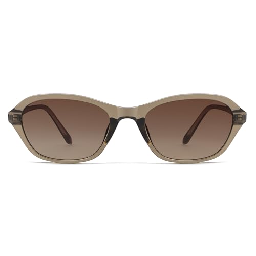 SOJOS Retro Oval Sunglasses for Women Trendy Cat Eye Narrow Chic Y2K 90s Sunnies SJ2685 - color: Transparent Taupe/Greyish-brown Grading
