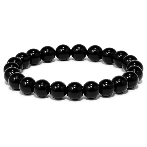 ANAYA AGATE Healing Crystal Bracelet for Women and Men – 8mm Round Beaded Bracelet for Men and Women – Unisex Stretchy Gemstone Bracelet for Healing and Protection - color: Black Tourmaline