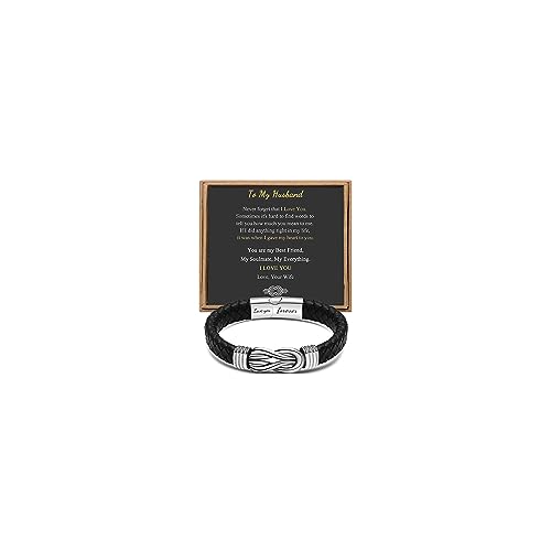 Gift for Men Black Braided Leather Infinity Bracelet for Men Dad Husband Boyfriend Son Grandson Brother Nephew Uncle Forever Linked Together Stainless Steel Engraved with Love You Forever Jewelry 7.5|8.5|9 Inches - color: To My Husband, size: 7.5 Inches