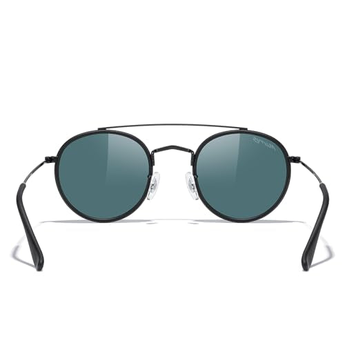 MERRY'S Retro Round Polarized Sunglasses - Unisex Double Bridge Sun Glasses - color: Matte Black Frame/Matte Black Bridge/Red Mirror Lens