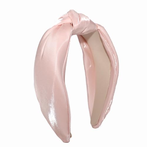 Pink Knotted Headbands for Women Satin Shine Non Slip Fashion Hair Bands for Sisters Girls Gifts - color: Silk Shine-Pink