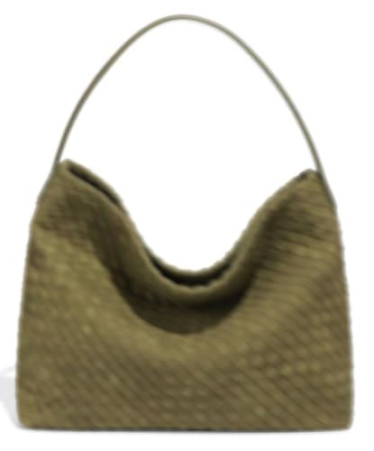 Slouchy Suede Woven Hobo Bags Women Trendy Suede Purse Crossbody Crescent Shoulder Satchel Bag Top Handle Tote Handbag | Slouchy - color: Dark Grass Green