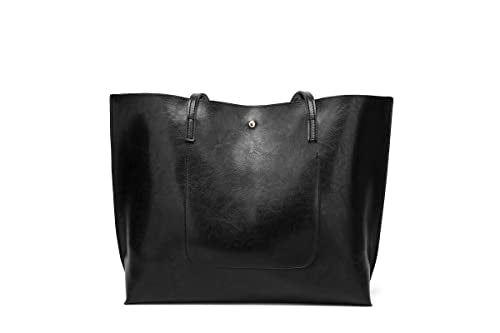Dreubea Women's Soft Faux Leather Tote Shoulder Bag from, Big Capacity Tassel Handbag - color: Black New Style