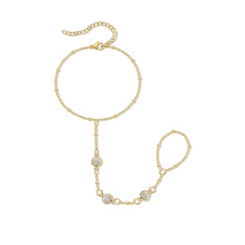 Hand Chain Bracelet Stainless Steel Finger Ring Bracelet Adjustable Gold Plated Hand Chain CZ Stackable Boho Minimalist Jewelry for Women - color: Gold Hand Chain Bracelet AN141G