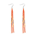 Native Long Beaded Tassel Earrings for Women, Boho Handmade Colorful Beads Statement Dangle Earing Prom Jewelry Gift. - color: Red