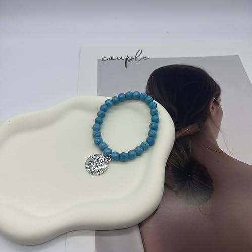 Turquoise Bracelet for Women, 8mm Beaded Stretchable Unisex Bracelet, Boho Turquoise Bead Bracelet Stone Beaded Bracelets Turquoise Jewelry for Women - color: Compass
