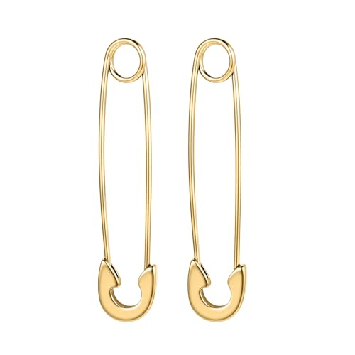 Aoedej Safety Pin Earrings for Women Men Stainless Steel Punk Paperclip Cartilage Hoop Earrings Industrial Tragus Helix Piercing Jewellery - color: Gold, size: 38mm