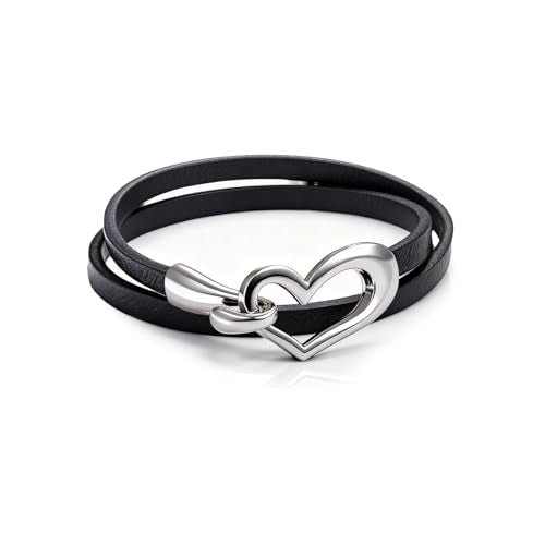 Long tiantian Leather Bracelets for Women Men Heart Wrap Bracelets Western Jewelry Cowgirl Outfits Birthday Gifts for Her - color: A5：black leather bracelet