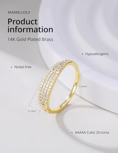 Mameloly Wedding Bands for Women 14K Gold Plated Slim Signet Ring Stackable Pave Cubic Zirconia Dainty CZ Engagement Rings for Her Size 3-12 - color: 14K Gold Plated