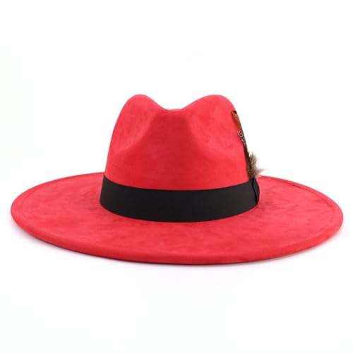 LIDHAY Big Wide Brim Fedora Hats for Women Men Western Suede Hat Panama Hat Outdoor Hats - color: Red