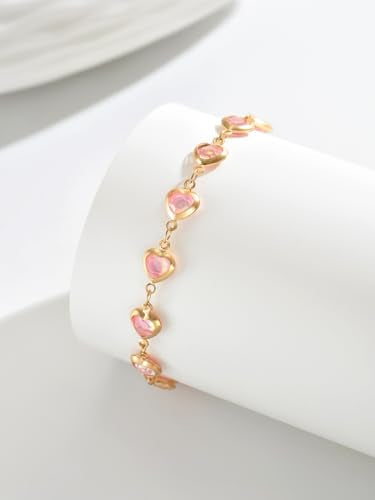 Heart Anklets for Women Crystal Tennis Chain Foot Jewelry Rhinestone Ankle Bracelets for Summer Beach Party - color: Gold/Pink