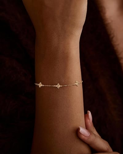 Gold Bracelets for Women 14K Gold Plated Flower/Clover/Butterfly/Heart Bracelet Adjustable Dainty Hypoallergenic Jewelry Gift - color: clover gold