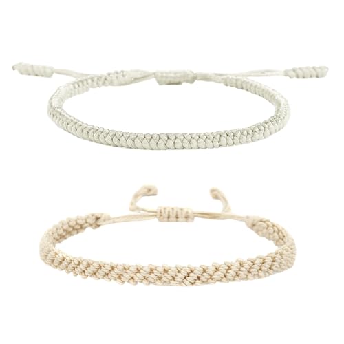 1/2Pcs Set Tibetan Rope Braided Rope String Adjustable Bracelet for Women Men Jewelry Handmade Bohemian Lucky Protection Bracelet Colorful - color: 2 white