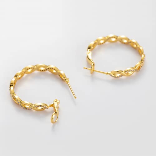 Senteria 925 Sterling Silver Post Hoops Earrings for Women Lightweight Twisted Hoop Earrings With Cubic Zirconia Hypoallergenic Silver Hoops Earrings (20/30/40/50/60MM) - color: gold-30mm