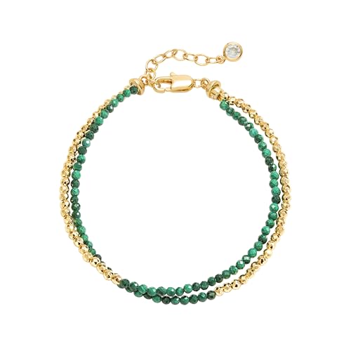Fettero Beaded Bracelets for Women Charm Natural Stone Handmade Beads White Gold Plated Dainty Gold Bracelets Non Tarnish Boho Summer Beach Vacation Jewelry - color: Green Maq-Layered