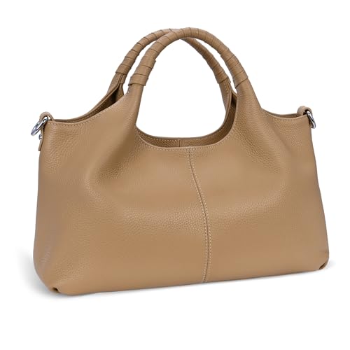 Iswee Genuine Leather Shoulder Bags Purses and Handbags for Women Satchel Designer Cross Body Hobo Medium Size Tote - color: Apricot