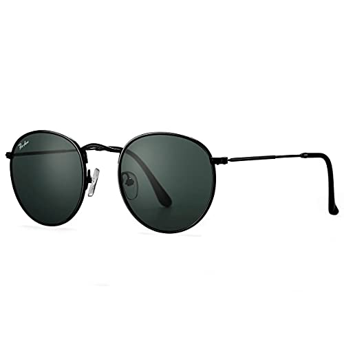 Pro Acme Polarized Round Sunglasses for Women Men Classic Retro Circle Metal Sun Glasses 50mm - color: C All Black Black Lens