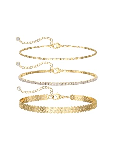 14K Gold/Silver Plated Ankle Bracelets for Women Anklet Set Waterproof Tarnish Resistant Adjustable Dainty Layered Lightweight Hypoallergenic Vacation Beach Pool Party Summer Jewelry Gift - style: Style1
