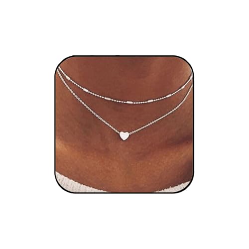 Aluinn Cute Heart Silver Choker Necklace for Women 18K Silver Layered Love Pendant Necklace Dainty Small Silver Necklace Gift Stocking Stuffers for Women Everyday Wear