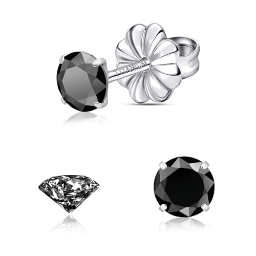 Moissanite Stud Earrings, G23 Hypoallergenic Titanium Stud Earrings for Women Men, Round Cut D Color VVS1 Clarity 18K White Gold Palted Multicolor Moissanite Jewelry, 0.6CT-3.0CT - color: Black, size: (0.3ct*2)-4mm-0.6 Carat