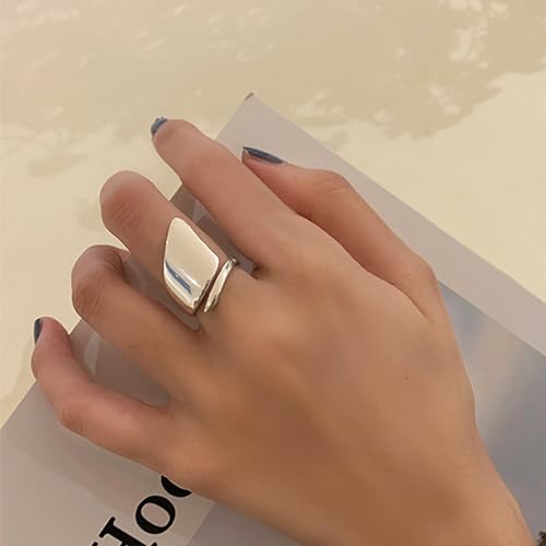 Adjustable 925 Sterling Silver Rings Handmade Wide Silver Ring Boho Thumb Band Statement Rings for Women - color: Pattern 1