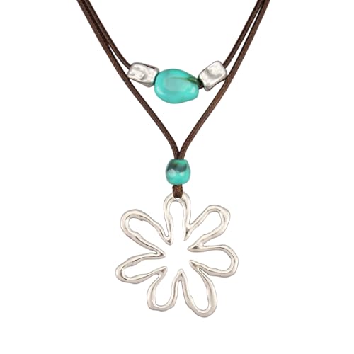 GelConnie Boho Necklaces for Women Cowgirl Necklace Stone Leather Cord Pendant Necklaces With Beads Long vintage Layered Choker Necklace - style: Big Flower Pendant