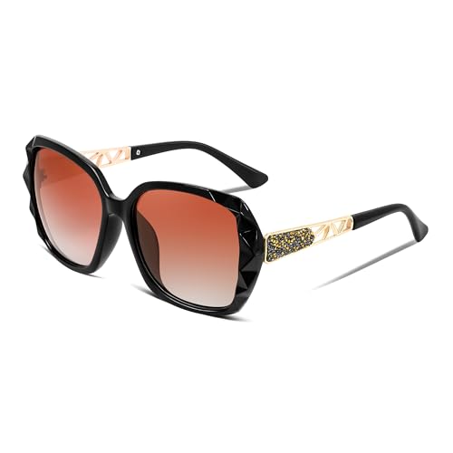 FEISEDY Polarized Women Square Sunglasses Sparkling Composite Shiny Frame B2289 - color: Black/Brown