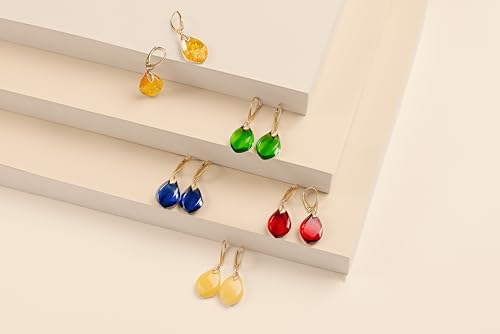 Leverback Dangle Earrings for Women – Gold-Plated 925 Silver Drop Earrings with Natural Yellow Baltic Amber Piece, Lightweight Jewelry with Secure Closure for Everyday Elegance - color: Amber Flame