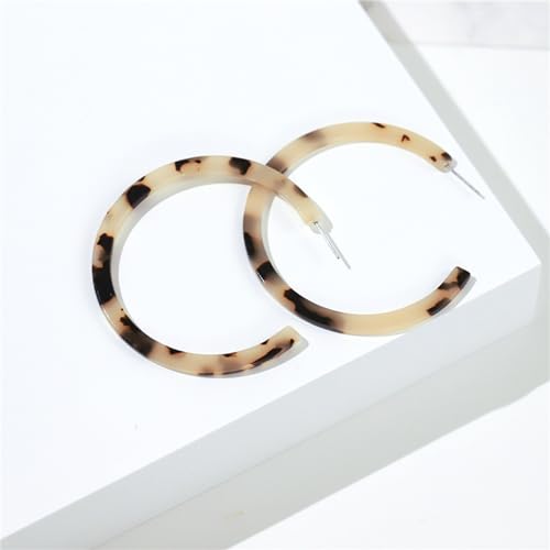 Boho Acrylic Hoop Earrings Bohemian Statement Colorful Acetate Lucite Tortoise Shell Resin Geometric Big Lightweight C Open Hoops Earrings for Women Prom Party Holiday Fashion Jewerly Gifts - color: Light leopard color