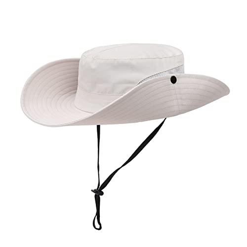 Womens Summer Sun Hat Beach Hat Wide Brim Outdoor UV Protection Hat Foldable Cool Mesh Ponytail Bucket Hat - color: Beige