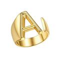 FindChic Customizable Initial Ring Statement 18K Gold Plated Fashion Cuff Rings for Women Alphabet Letter A to Z Resizable Knuckle Ring (with Gift Box) - color: A