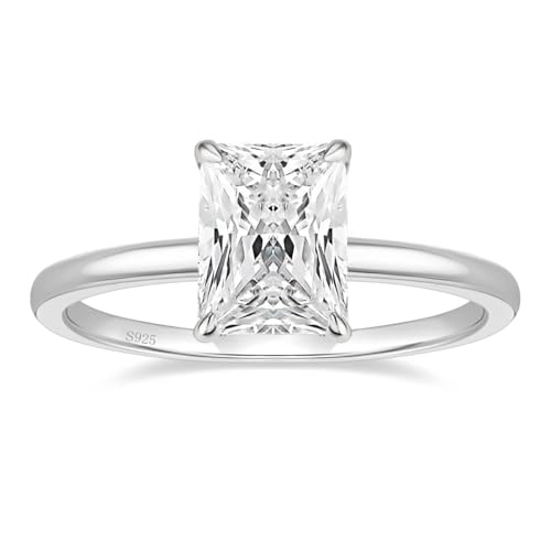 EAMTI 1/2/3/4CT 925 Sterling Silver Engagement Rings Radiant Cut Solitaire Cubic Zirconia CZ Wedding Promise Rings for Her Wedding Bands for Women Size 3-11 - color: Silver-3CT