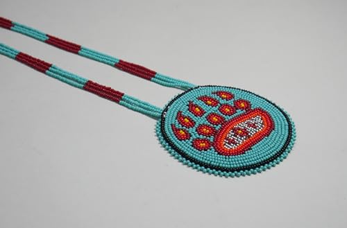 Handmade Native American Style Tribal ethnic Seed Bead Beaded Layered Medallion Necklace #1 - color: Bear Paw Turquoise