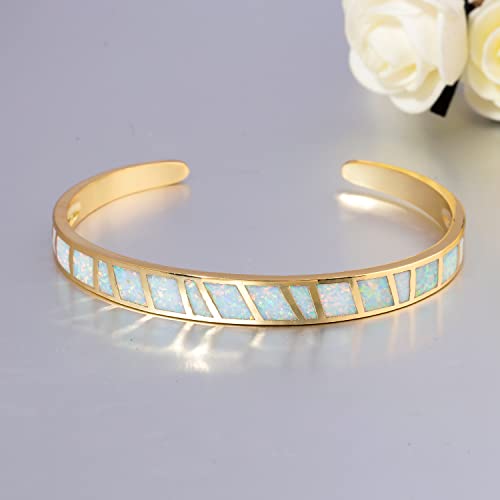 CiNily Womens Cuff Bracelet,Opal Bangle Bracelets Gold Plated Hypoallergenic Ladies Gemstone Open Cuff Bangle Bracelet - color: yellow gold