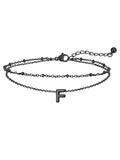 FaithHeart Initial Ankle Bracelets for Women, Waterproof 14k Gold Plated Initial Anklets Non Tarnish Stainless Steel Cute Layered Anklet Summer Beach Jewelry - color: Black, size: Initial F