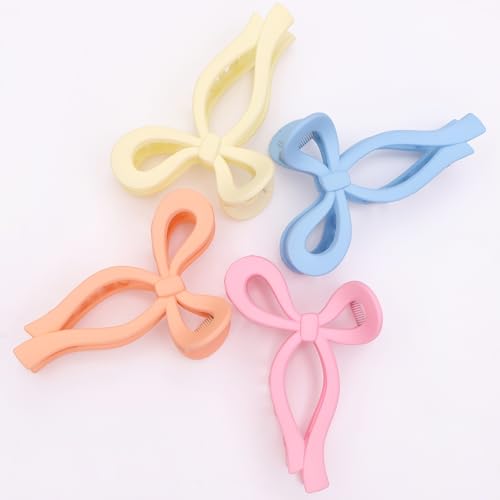 4 Pcs Bow Hair Clips Elegant Hair Claw Butterfly Hair Accessories for Girls Nonslip Butterfly Clips Hair Styling Accessories for Women - color: 4 Pcs-Matte Style(Pink,Blue,Orange,Yellow)