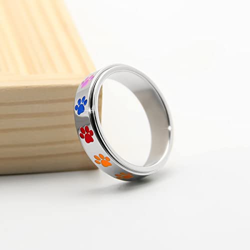 Anxiety Ring for Women Spinner Rings:Rotating Rings Stainless Steel 6mm Moon Star Anxiety for Men Band Jewelry Gift for Women Size 6 7 8 9 10 - color: Dog Paw Spinner Ring-Silver