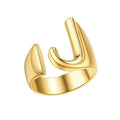 FindChic Customizable Initial Ring Statement 18K Gold Plated Fashion Cuff Rings for Women Alphabet Letter A to Z Resizable Knuckle Ring (with Gift Box) - color: J