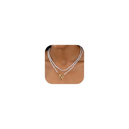 Red Beaded Necklace for Women Choker Gold Toggle Clasp Layered Stack Dainty Statement Western Boho Trendy Summer Vacation Necklaces Birthday Jewelry Gifts - color: D:pearl Necklace