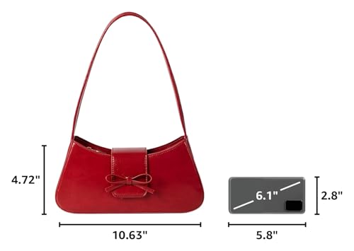 Shoulder Bags for Women Coquette Bow Purse Y2k Bag Small Cute Purses Mini Hobo Handbag Faux Leather Shoulder Purse - color: Red